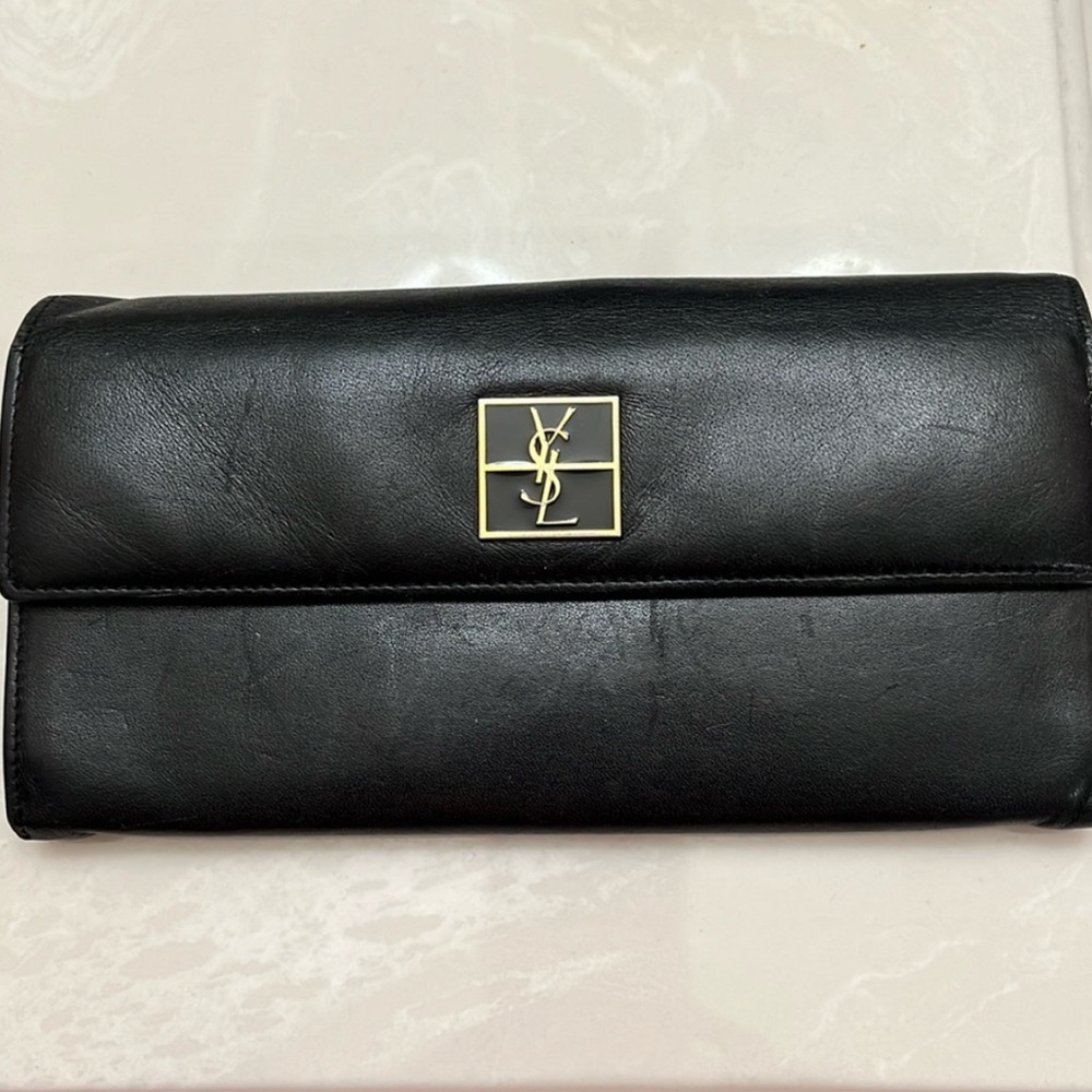 Yves Saint Laurent Black Wallet with Gold Logo